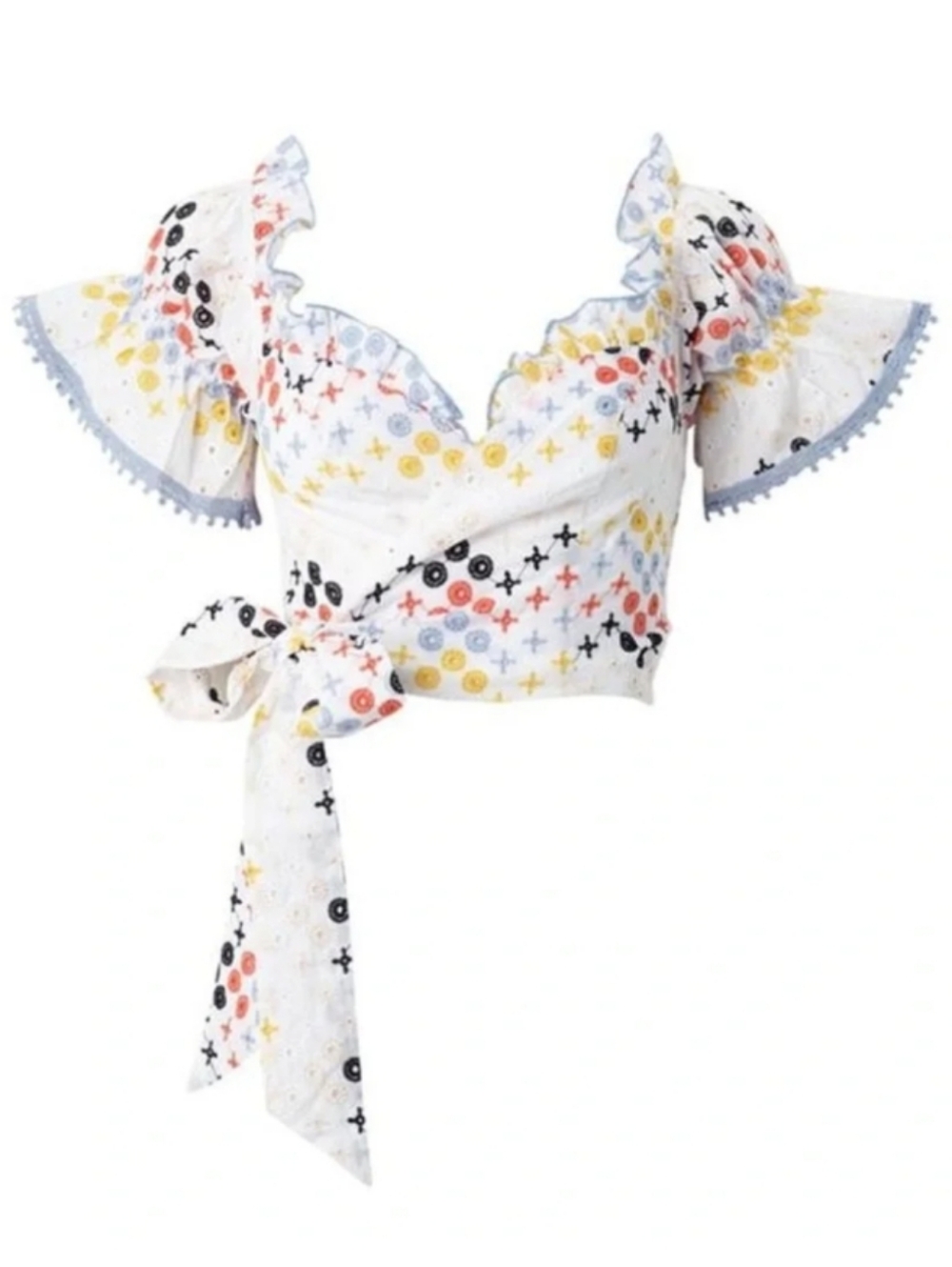🎉3for$30 Foxiedox White Eyelet Embroidered Wrap Style Crop Top Cottagecore S/XS